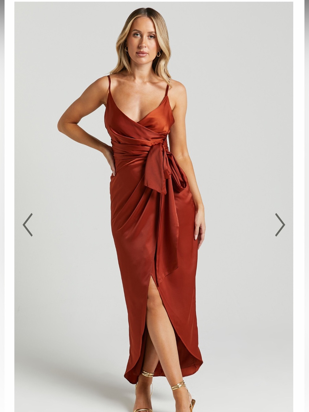Showpo Satin Rust Dress with Side Tie